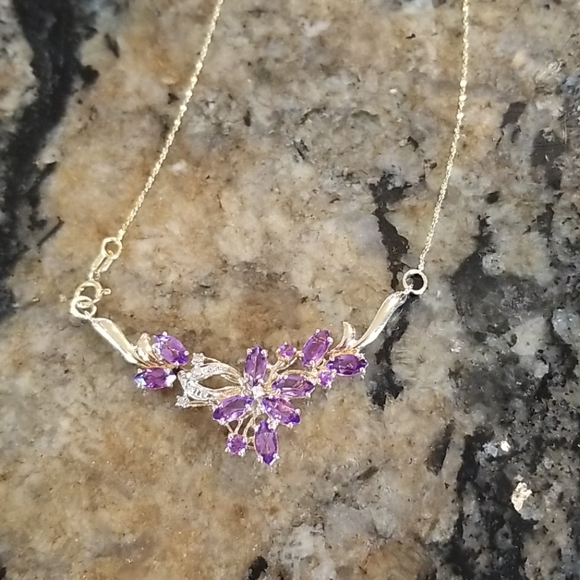 Vintage 14kt Amethyst/Diamond Necklace - Picture 6 of 11